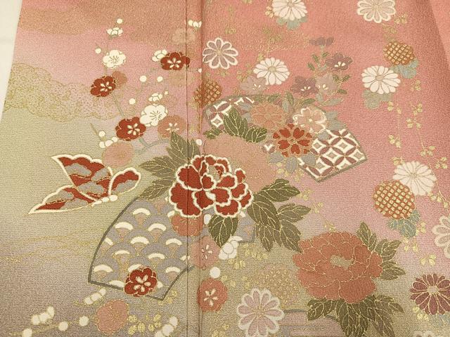 平和屋着物●訪問着　地紙花蝶文　暈し染め　金彩　正絹　逸品　AABL8908ph