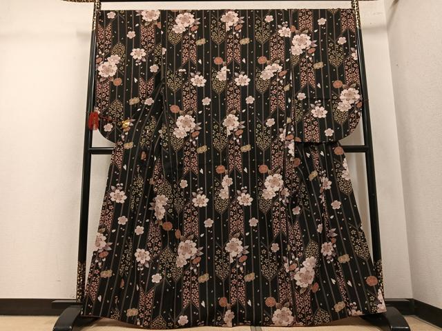 平和屋着物●小振袖　二尺袖　夜桜　黒地　洗える着物　AABL8919ph