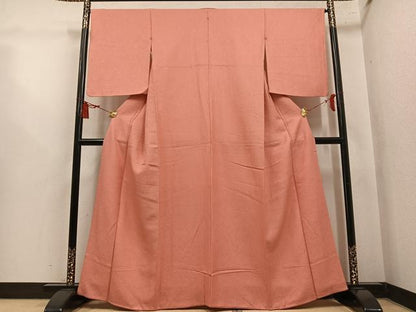 平和屋着物●上質な色無地　霞地紋　曙色　正絹　逸品　AABL8920ph