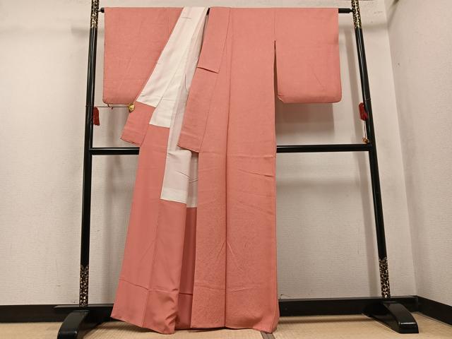 平和屋着物●上質な色無地　霞地紋　曙色　正絹　逸品　AABL8920ph