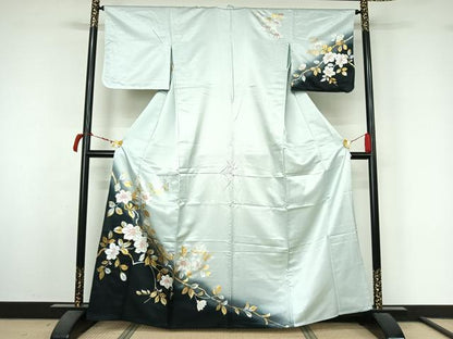 平和屋着物▽訪問着　単衣　枝葉文　暈し染め　金銀彩　洗える着物　AABL8921jh