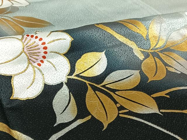 平和屋着物▽訪問着　単衣　枝葉文　暈し染め　金銀彩　洗える着物　AABL8921jh