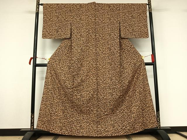 平和屋着物▽上質な小紋　単衣　紬地　更紗花鳥文　正絹　逸品　AABL8923jh