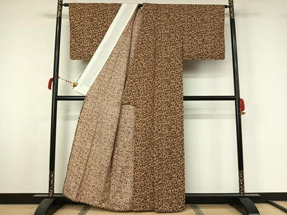 平和屋着物▽上質な小紋　単衣　紬地　更紗花鳥文　正絹　逸品　AABL8923jh
