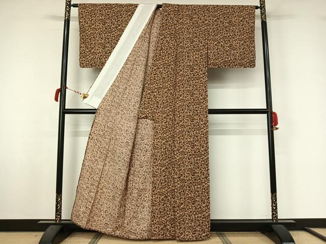 平和屋着物▽上質な小紋　単衣　紬地　更紗花鳥文　正絹　逸品　AABL8923jh