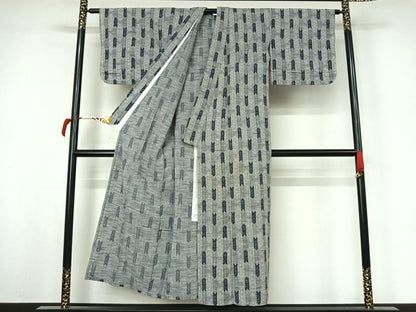 平和屋着物▽小紋　単衣　蚊絣麻の葉文様　綿　AABL8924jh