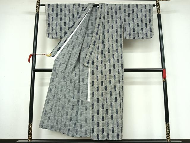 平和屋着物▽小紋　単衣　蚊絣麻の葉文様　綿　AABL8924jh