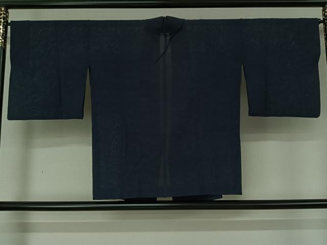 平和屋着物▽道行コート　スリーシーズン　春夏秋　塵除け　楓文　留紺色　正絹　逸品　AABL8928jh