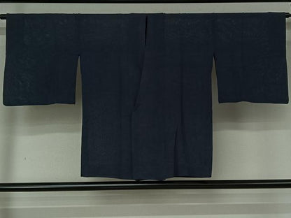 平和屋着物▽道行コート　スリーシーズン　春夏秋　塵除け　楓文　留紺色　正絹　逸品　AABL8928jh