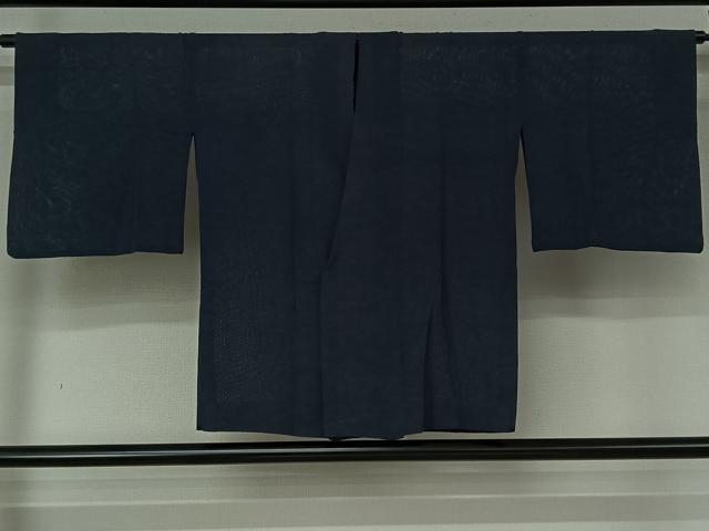 平和屋着物▽道行コート　スリーシーズン　春夏秋　塵除け　楓文　留紺色　正絹　逸品　AABL8928jh
