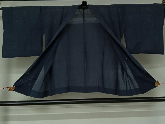 平和屋着物▽道行コート　スリーシーズン　春夏秋　塵除け　楓文　留紺色　正絹　逸品　AABL8928jh