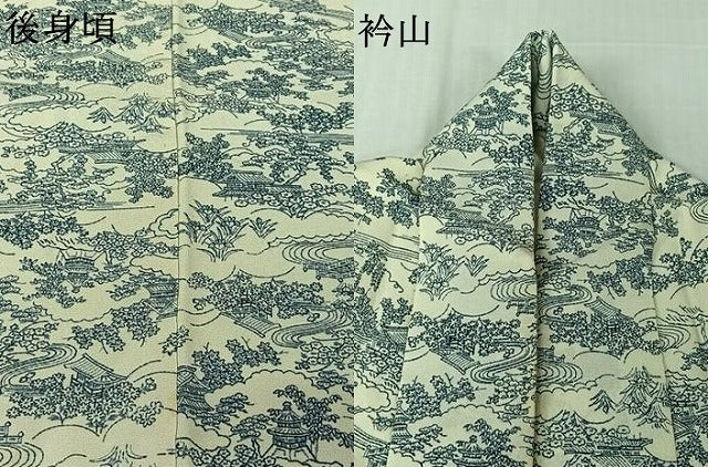 平和屋着物▽上質な小紋　単衣　風景花文　正絹　逸品　AABL8930jh