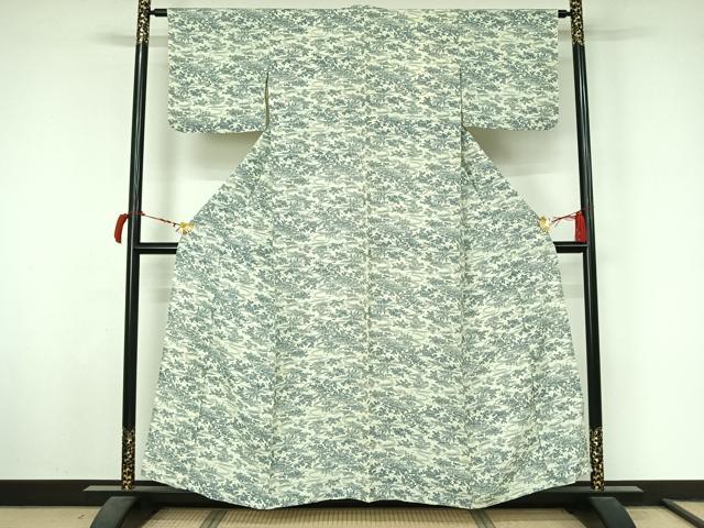 平和屋着物▽上質な小紋　単衣　風景花文　正絹　逸品　AABL8930jh