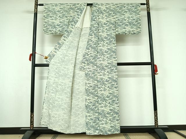 平和屋着物▽上質な小紋　単衣　風景花文　正絹　逸品　AABL8930jh