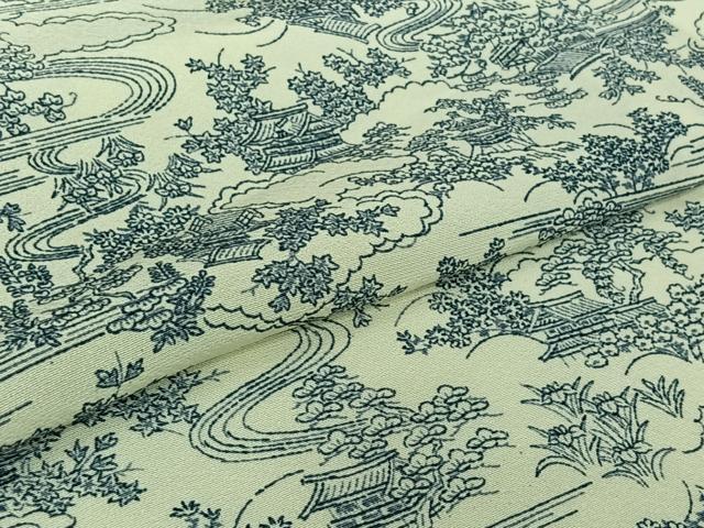 平和屋着物▽上質な小紋　単衣　風景花文　正絹　逸品　AABL8930jh