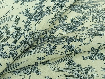 平和屋着物▽上質な小紋　単衣　風景花文　正絹　逸品　AABL8930jh