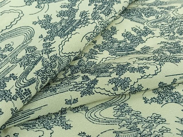 平和屋着物▽上質な小紋　単衣　風景花文　正絹　逸品　AABL8930jh