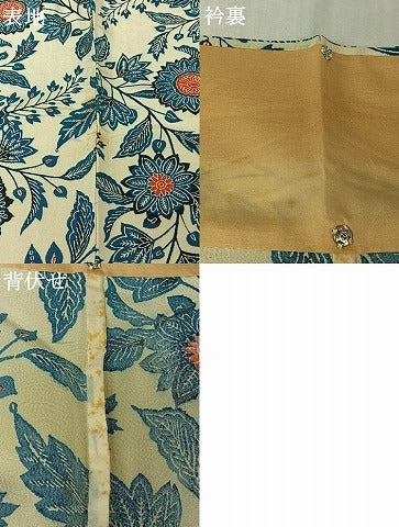 平和屋着物▽上質な小紋　単衣　型染め　更紗花文　正絹　逸品　AABL8932jh