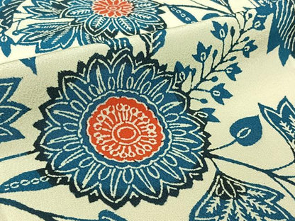 平和屋着物▽上質な小紋　単衣　型染め　更紗花文　正絹　逸品　AABL8932jh