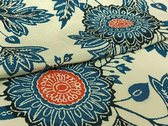 平和屋着物▽上質な小紋　単衣　型染め　更紗花文　正絹　逸品　AABL8932jh