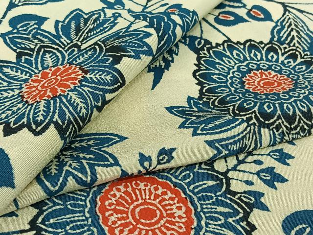 平和屋着物▽上質な小紋　単衣　型染め　更紗花文　正絹　逸品　AABL8932jh