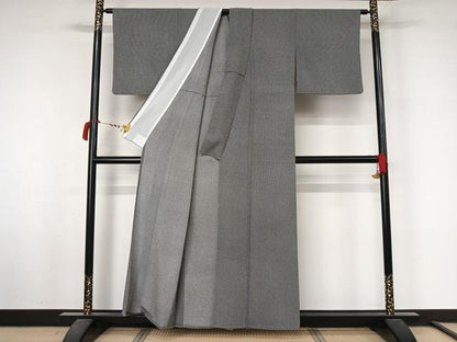 平和屋着物▽江戸小紋　単衣　万筋　暗黒色×白色　洗える着物　AABL8934jh