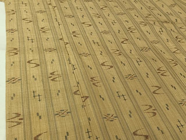 平和屋着物▽上質な紬　単衣　琉球絣文　正絹　逸品　AABL8935jh
