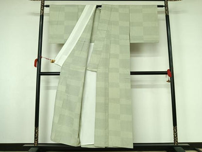 平和屋着物▽本塩沢　単衣　110亀甲　横段文　正絹　逸品　AABL8939jh