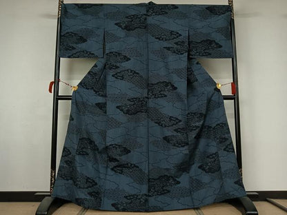 平和屋着物▽小紋　単衣　雲取り花文　洗える着物　AABL8940jh