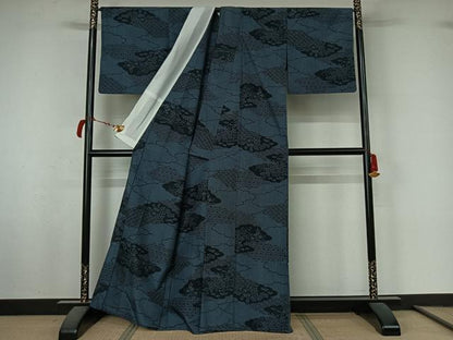 平和屋着物▽小紋　単衣　雲取り花文　洗える着物　AABL8940jh