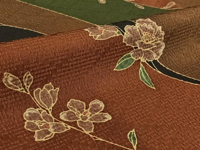 平和屋着物▽小紋　単衣　草花文　洗える着物　AABL8943jh