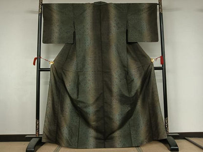 平和屋着物▽本場染大島紬　単衣　草花文　正絹　逸品　AABL8944jh