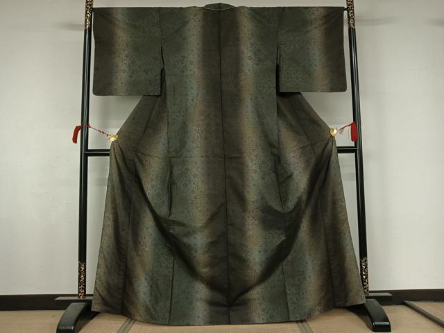 平和屋着物▽本場染大島紬　単衣　草花文　正絹　逸品　AABL8944jh