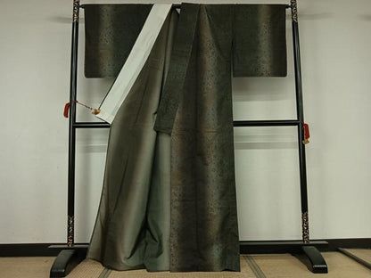 平和屋着物▽本場染大島紬　単衣　草花文　正絹　逸品　AABL8944jh