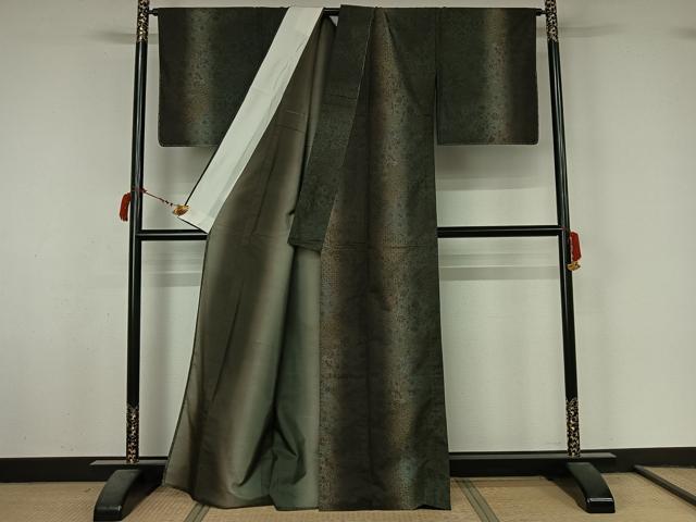 平和屋着物▽本場染大島紬　単衣　草花文　正絹　逸品　AABL8944jh