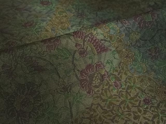 平和屋着物▽本場染大島紬　単衣　草花文　正絹　逸品　AABL8944jh