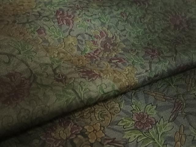 平和屋着物▽本場染大島紬　単衣　草花文　正絹　逸品　AABL8944jh