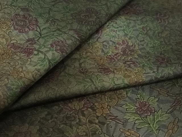 平和屋着物▽本場染大島紬　単衣　草花文　正絹　逸品　AABL8944jh