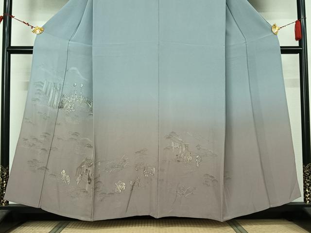 平和屋着物▽訪問着 単衣 中国三大刺繍 スワトウ刺繍 汕頭刺繍 総刺繍 人物風景文 暈し染め 金糸 さが美扱い 正絹 逸品 AABL8945jh