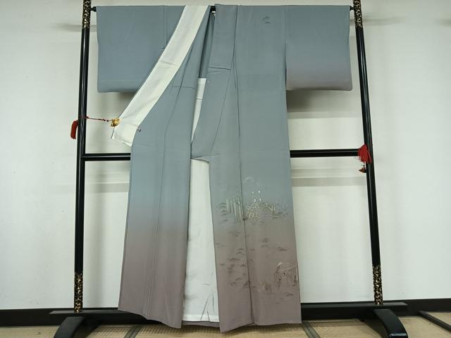 平和屋着物▽訪問着 単衣 中国三大刺繍 スワトウ刺繍 汕頭刺繍 総刺繍 人物風景文 暈し染め 金糸 さが美扱い 正絹 逸品 AABL8945jh