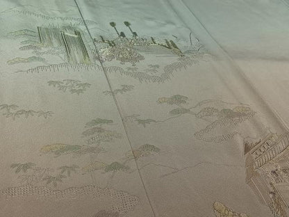 平和屋着物▽訪問着 単衣 中国三大刺繍 スワトウ刺繍 汕頭刺繍 総刺繍 人物風景文 暈し染め 金糸 さが美扱い 正絹 逸品 AABL8945jh