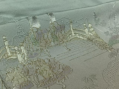 平和屋着物▽訪問着 単衣 中国三大刺繍 スワトウ刺繍 汕頭刺繍 総刺繍 人物風景文 暈し染め 金糸 さが美扱い 正絹 逸品 AABL8945jh