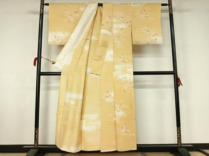 平和屋着物▽上質な小紋　単衣　風景花文　暈し染め　金彩　正絹　逸品　AABL8947jh
