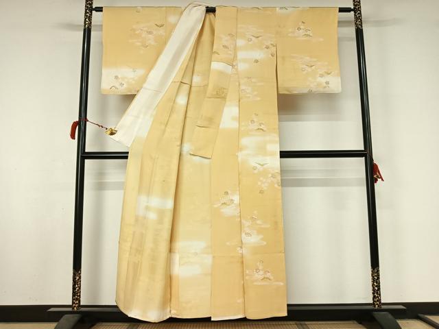 平和屋着物▽上質な小紋　単衣　風景花文　暈し染め　金彩　正絹　逸品　AABL8947jh