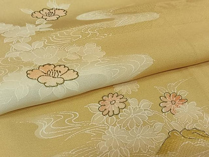 平和屋着物▽上質な小紋　単衣　風景花文　暈し染め　金彩　正絹　逸品　AABL8947jh