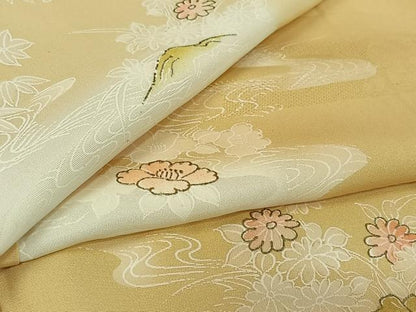 平和屋着物▽上質な小紋　単衣　風景花文　暈し染め　金彩　正絹　逸品　AABL8947jh