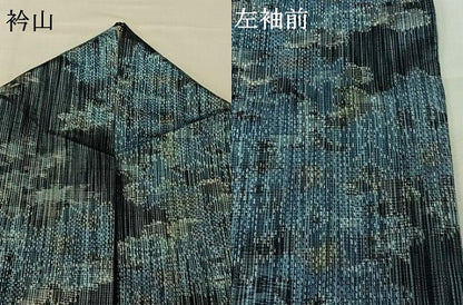平和屋着物▽上質な紬　単衣　草花文　正絹　逸品　AABL8950jh