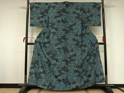 平和屋着物▽上質な紬　単衣　草花文　正絹　逸品　AABL8950jh