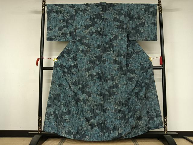 平和屋着物▽上質な紬　単衣　草花文　正絹　逸品　AABL8950jh