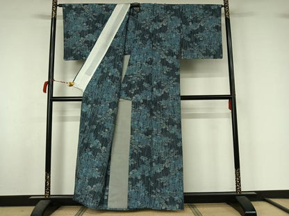 平和屋着物▽上質な紬　単衣　草花文　正絹　逸品　AABL8950jh